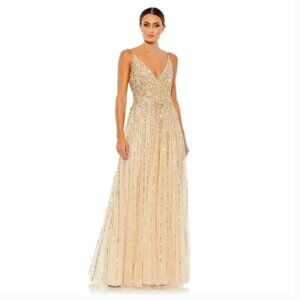 Mac Duggal Gold Sequin Wrap Sleeveless Formal Gown Maxi Dress Size 8